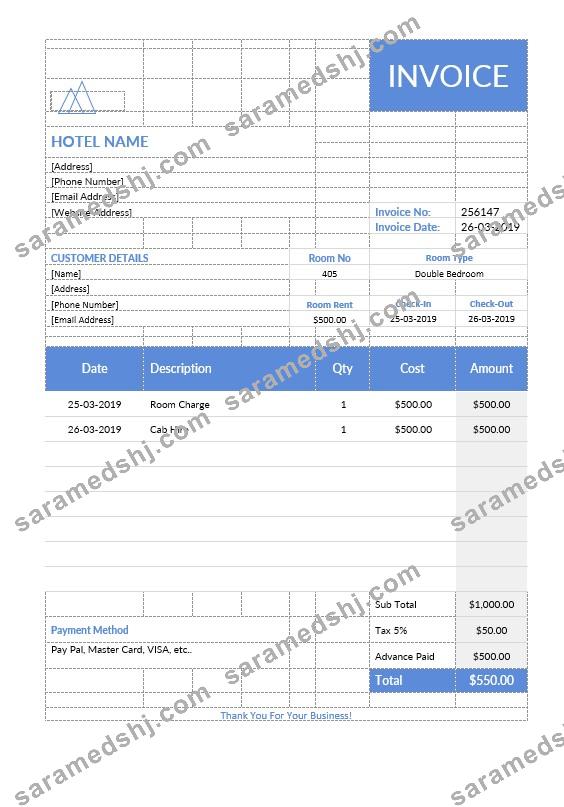 Hotel Stay Invoice Template